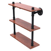  Pipeline Collection 16'' Ironwood Triple Shelf in Matte Black, 16'' W x 5-5/8'' D x 16-7/8'' H