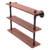  Pipeline Collection 22'' Ironwood Triple Shelf in Antique Bronze, 22'' W x 5-5/8'' D x 16-7/8'' H
