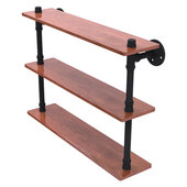  Pipeline Collection 22'' Ironwood Triple Shelf in Matte Black, 22'' W x 5-5/8'' D x 16-7/8'' H