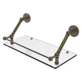  Prestige Skyline Collection 18'' Floating Glass Shelf with Gallery Rail in Antique Brass, 18'' W x 8-5/8'' D x 8'' H