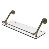  Prestige Skyline Collection 24'' Floating Glass Shelf with Gallery Rail in Antique Brass, 24'' W x 8-5/8'' D x 8'' H