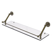  Prestige Skyline Collection 30'' Floating Glass Shelf with Gallery Rail in Antique Brass, 30'' W x 8-5/8'' D x 8'' H