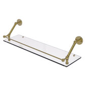  Prestige Skyline Collection 30'' Floating Glass Shelf with Gallery Rail in Unlacquered Brass, 30'' W x 8-5/8'' D x 8'' H