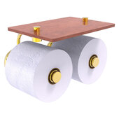  Prestige Skyline Collection 2-Roll Toilet Paper Holder with Wood Shelf in Polished Brass, 8-1/2'' W x 7-1/8'' D x 5-3/16'' H