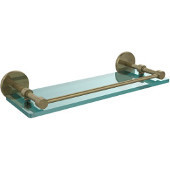  16 Inch Tempered Glass Shelf with Gallery Rail, Antique Brass