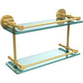  16 Inch Tempered Double Glass Shelf with Gallery Rail, Polished Brass