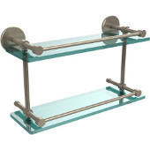  16 Inch Tempered Double Glass Shelf with Gallery Rail, Antique Pewter