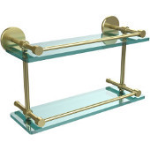  16 Inch Tempered Double Glass Shelf with Gallery Rail, Satin Brass