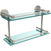  16 Inch Tempered Double Glass Shelf with Gallery Rail, Satin Nickel