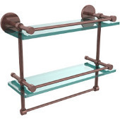  16 Inch Gallery Double Glass Shelf with Towel Bar, Antique Copper