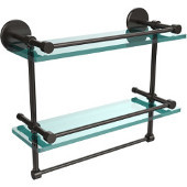  16 Inch Gallery Double Glass Shelf with Towel Bar, Oil Rubbed Bronze