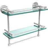  16 Inch Gallery Double Glass Shelf with Towel Bar, Polished Chrome
