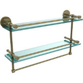  22 Inch Gallery Double Glass Shelf with Towel Bar, Antique Brass