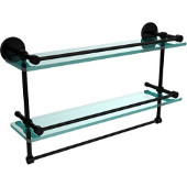  22 Inch Gallery Double Glass Shelf with Towel Bar, Matte Black