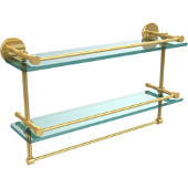 22 Inch Gallery Double Glass Shelf with Towel Bar, Polished Brass