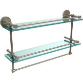  22 Inch Gallery Double Glass Shelf with Towel Bar, Antique Pewter