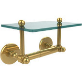  Prestige Skyline Collection Two Post Toilet Tissue Holder with Glass Shelf, Unlacquered Brass