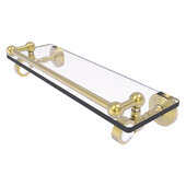  Pacific Grove Collection 16'' Glass Shelf with Gallery Rail with Smooth Accent in Satin Brass, 16'' W x 5-1/2'' D x 3-1/2'' H