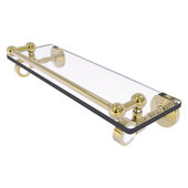  Pacific Grove Collection 16'' Glass Shelf with Gallery Rail with Smooth Accent in Unlacquered Brass, 16'' W x 5-1/2'' D x 3-1/2'' H