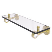  Pacific Grove Collection 16'' Glass Shelf with Smooth Accent in Satin Brass, 16'' W x 5-1/8'' D x 3-3/16'' H
