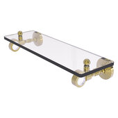  Pacific Grove Collection 16'' Glass Shelf with Smooth Accent in Unlacquered Brass, 16'' W x 5-1/8'' D x 3-3/16'' H
