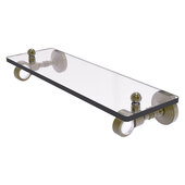  Pacific Grove Collection 16'' Glass Shelf with Grooved Accents in Antique Brass, 16'' W x 5-1/8'' D x 3-3/16'' H