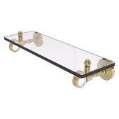  Pacific Grove Collection 16'' Glass Shelf with Grooved Accents in Unlacquered Brass, 16'' W x 5-1/8'' D x 3-3/16'' H