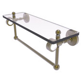  Pacific Grove Collection 16'' Glass Shelf with Towel Bar with Smooth Accent in Antique Brass, 16'' W x 5-1/8'' D x 6-3/8'' H