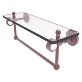  Pacific Grove Collection 16'' Glass Shelf with Towel Bar with Smooth Accent in Antique Copper, 16'' W x 5-1/8'' D x 6-3/8'' H