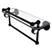  Pacific Grove Collection 16'' Glass Shelf with Gallery Rail and Towel Bar with Smooth Accent in Matte Black, 16'' W x 5-1/2'' D x 6-13/16'' H
