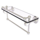  Pacific Grove Collection 16'' Glass Shelf with Gallery Rail and Towel Bar with Smooth Accent in Satin Nickel, 16'' W x 5-1/2'' D x 6-13/16'' H
