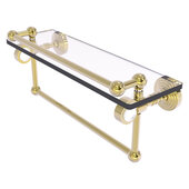  Pacific Grove Collection 16'' Glass Shelf with Gallery Rail and Towel Bar with Smooth Accent in Unlacquered Brass, 16'' W x 5-1/2'' D x 6-13/16'' H