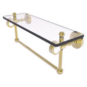  Pacific Grove Collection 16'' Glass Shelf with Towel Bar with Smooth Accent in Unlacquered Brass, 16'' W x 5-1/8'' D x 6-3/8'' H