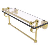  Pacific Grove Collection 16'' Gallery Glass Shelf with Towel Bar and Dotted Accents in Unlacquered Brass, 16'' W x 5-1/2'' D x 6-13/16'' H