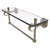  Pacific Grove Collection 16'' Glass Shelf with Towel Bar and Grooved Accents in Antique Brass, 16'' W x 5-1/8'' D x 6-3/8'' H