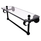  Pacific Grove Collection 16'' Glass Shelf with Towel Bar and Grooved Accents in Matte Black, 16'' W x 5-1/8'' D x 6-3/8'' H