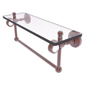  Pacific Grove Collection 16'' Glass Shelf with Towel Bar and Grooved Accents in Antique Copper, 16'' W x 5-1/8'' D x 6-3/8'' H