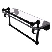  Pacific Grove Collection 16'' Gallery Glass Shelf with Towel Bar and Grooved Accents in Matte Black, 16'' W x 5-1/2'' D x 6-13/16'' H