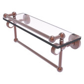  Pacific Grove Collection 16'' Gallery Glass Shelf with Towel Bar and Grooved Accents in Antique Copper, 16'' W x 5-1/2'' D x 6-13/16'' H