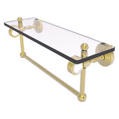  Pacific Grove Collection 16'' Glass Shelf with Towel Bar and Grooved Accents in Satin Brass, 16'' W x 5-1/8'' D x 6-3/8'' H