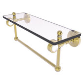  Pacific Grove Collection 16'' Glass Shelf with Towel Bar and Grooved Accents in Unlacquered Brass, 16'' W x 5-1/8'' D x 6-3/8'' H