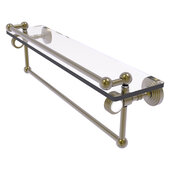  Pacific Grove Collection 22'' Gallery Glass Shelf with Towel Bar and Grooved Accents in Antique Brass, 22'' W x 5-1/2'' D x 6-13/16'' H