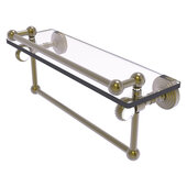  Pacific Grove Collection 16'' Gallery Glass Shelf with Towel Bar and Twisted Accents in Antique Brass, 16'' W x 5-1/2'' D x 6-13/16'' H