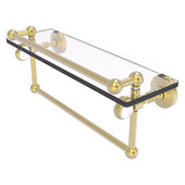 Pacific Grove Collection 16'' Gallery Glass Shelf with Towel Bar and Twisted Accents in Satin Brass, 16'' W x 5-1/2'' D x 6-13/16'' H