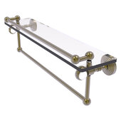  Pacific Grove Collection 22'' Gallery Glass Shelf with Towel Bar and Twisted Accents in Antique Brass, 22'' W x 5-1/2'' D x 6-13/16'' H