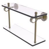  Pacific Grove Collection 16'' Two Tiered Glass Shelf with Smooth Accent in Antique Brass, 16'' W x 5-1/8'' D x 9-5/16'' H