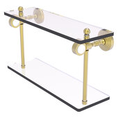  Pacific Grove Collection 16'' Two Tiered Glass Shelf with Smooth Accent in Satin Brass, 16'' W x 5-1/8'' D x 9-5/16'' H
