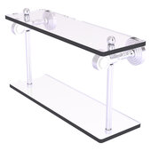  Pacific Grove Collection 16'' Two Tiered Glass Shelf with Smooth Accent in Satin Chrome, 16'' W x 5-1/8'' D x 9-5/16'' H