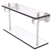  Pacific Grove Collection 16'' Two Tiered Glass Shelf with Smooth Accent in Satin Nickel, 16'' W x 5-1/8'' D x 9-5/16'' H