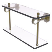  Pacific Grove Collection 16'' Two Tiered Glass Shelf with Dotted Accents in Antique Brass, 16'' W x 5-1/8'' D x 9-5/16'' H